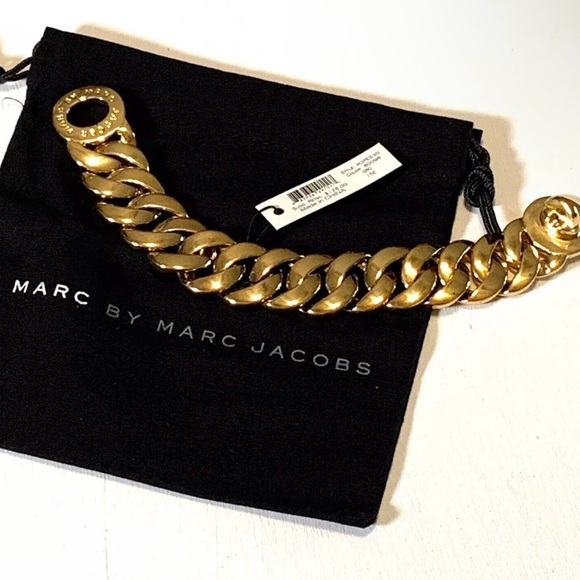 Marc Jacobs Accessories - 🔥NWT Marc Jacobs Katie Logo Link Bracelet Gold Tone Brass 7" $128🔥